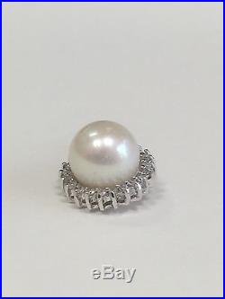Genuine Diamond & Pearl Halo Cocktail Set Earrings Ring Pendant 14k White Gold