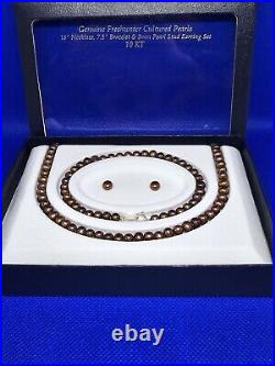 Genuine Freshwater Cultured Pearls necklace, bracelet, earring set 10k gold