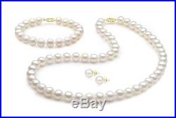 Genuine Freshwater Pearl Necklace Bracelet Earring Set 14k Solid Yellow Gold