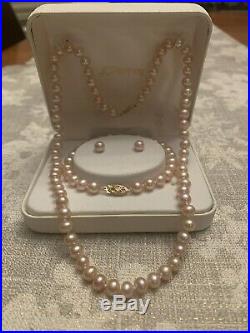 Genuine Freshwater Pink Pearl 18 Necklace, Bracelet & Earrings Set 14K Gold