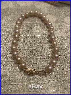 Genuine Freshwater Pink Pearl 18 Necklace, Bracelet & Earrings Set 14K Gold