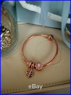 Genuine Pandora 14k Rose Gold Snake Chain Bracelet And Charm Set. Ale Met 580726