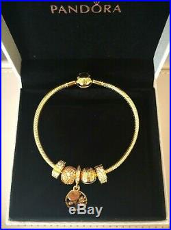 Genuine Pandora 18k Gold Snake Chain Bracelet+five Charms Set 568748coo New