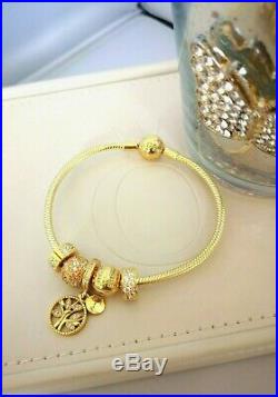 Genuine Pandora 18k Gold Snake Chain Bracelet+five Charms Set 568748coo New