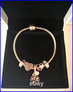 Genuine Pandora Snake Chain Bracelet & Charm Set 19cm 14k Rose Gold. 580728. New