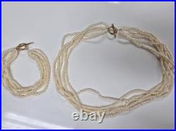 Genuine Pearl Multi-Strand Bracelet & Necklace Set with 14KT Gold Clasps CS-6383 Genuine Pearl Multi-Strand Bracelet & Necklace Set with 14KT Gold Clasps CS-6383