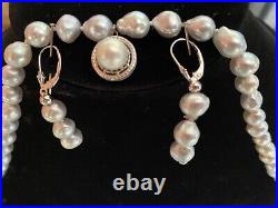 Genuine Saltwater Baroque Black pearl necklace withearrings