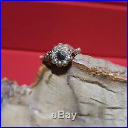 Genuine Victorian 9ct Rose Gold Mourning Ring Flower Head Set Seed Pearls (XC4)