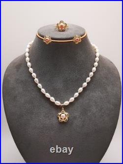 Genuine White Natural Sea Pearl Necklace Earrings Ring Set Real 9ct Gold Filled