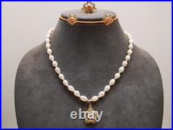 Genuine White Natural Sea Pearl Necklace Earrings Ring Set Real 9ct Gold Filled