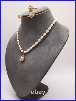 Genuine White Natural Sea Pearl Necklace Earrings Ring Set Real 9ct Gold Filled