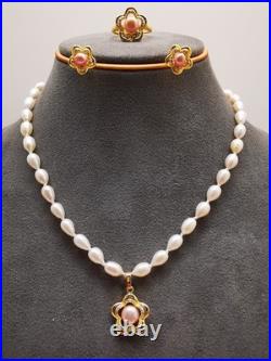 Genuine White Natural Sea Pearl Necklace Earrings Ring Set Real 9ct Gold Filled