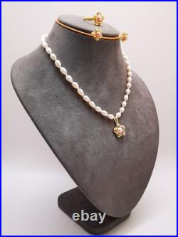 Genuine White Natural Sea Pearl Necklace Earrings Ring Set Real 9ct Gold Filled