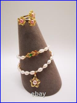 Genuine White Natural Sea Pearl Necklace Earrings Ring Set Real 9ct Gold Filled