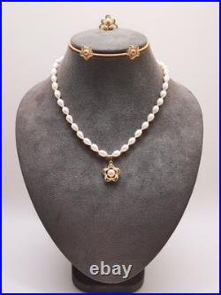 Genuine White Natural Sea Pearl Necklace Earrings Ring Set Real 9ct Gold Filled