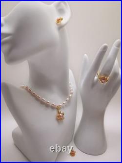 Genuine White Natural Sea Pearl Necklace Earrings Ring Set Real 9ct Gold Filled