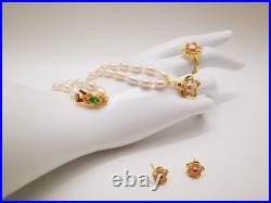 Genuine White Natural Sea Pearl Necklace Earrings Ring Set Real 9ct Gold Filled