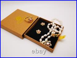 Genuine White Natural Sea Pearl Necklace Earrings Ring Set Real 9ct Gold Filled