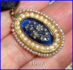 Georgian Forget-me-Not Diamonds set in Blue Glass with Pearl Gold Pendant