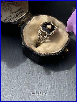 Georgian Gold Shield Set Enamel And Pearl Ring