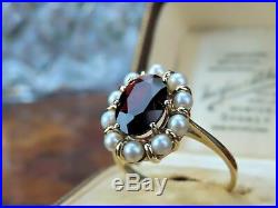 Georgian Style Garnet And Pearl Cluster Ring Set In 9ct Yellow Gold