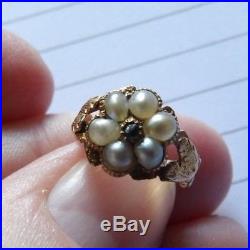 Georgian Tiny Small 22 Carat Gold Engraved Pearl Set Childs Ring Size D Xwl145