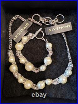 Givenchy Faux Pearl Crystal Silver Tone Necklace Bracelet Chain Set NEW with Tags Givenchy Faux Pearl Crystal Silver Tone Necklace Bracelet Chain Set NEW with Tags