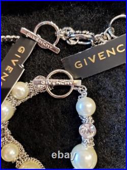 Givenchy Faux Pearl Crystal Silver Tone Necklace Bracelet Chain Set NEW with Tags Givenchy Faux Pearl Crystal Silver Tone Necklace Bracelet Chain Set NEW with Tags