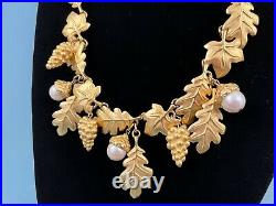 Givenchy Sign Gold Tone Chunky Faux Pearls Acorn Foliage Necklace & Bracelet Set