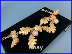 Givenchy Sign Gold Tone Chunky Faux Pearls Acorn Foliage Necklace & Bracelet Set