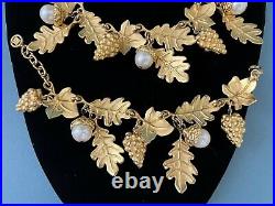 Givenchy Sign Gold Tone Chunky Faux Pearls Acorn Foliage Necklace & Bracelet Set