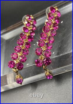 Glamorous Fushia Pink Rhinestones Set of Necklace & Long Drop Earrings