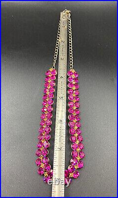Glamorous Fushia Pink Rhinestones Set of Necklace & Long Drop Earrings