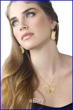 Gold Butterfly Jewelry Set Pearl Polymer Clay Birthday Necklace Dangle Earrings