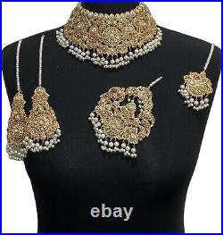 Gold Champagne Pearl Choker Pakistani Bridal Wedding Indian Bollywood Jewellery