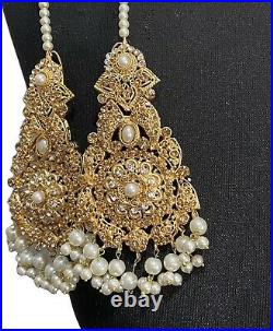 Gold Champagne Pearl Choker Pakistani Bridal Wedding Indian Bollywood Jewellery