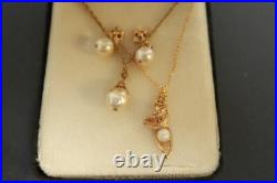 Gold Filled Chained Jewelry Women's 2 Necklaces & Earrings Set withPearl Stones