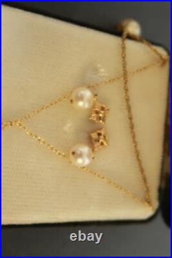 Gold Filled Chained Jewelry Women's 2 Necklaces & Earrings Set withPearl Stones