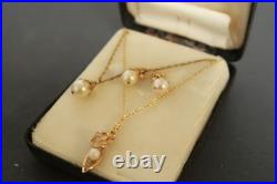 Gold Filled Chained Jewelry Women's 2 Necklaces & Earrings Set withPearl Stones