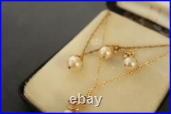 Gold Filled Chained Jewelry Women's 2 Necklaces & Earrings Set withPearl Stones