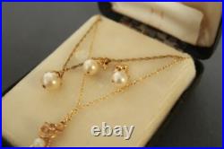 Gold Filled Chained Jewelry Women's 2 Necklaces & Earrings Set withPearl Stones