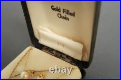Gold Filled Chained Jewelry Women's 2 Necklaces & Earrings Set withPearl Stones