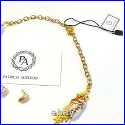 Gold Necklace Coral Stones SET Rhinestones by Patricia Adelson ONE OF A KIND