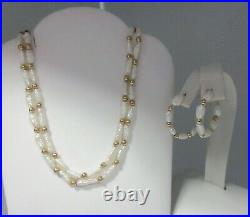 Gold Pearl Jewelry Set Vintage Natural 14k Necklace Hoop Earrings 18 June S037