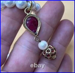 Gold Plate Indian Genuine Ruby Pendant Faux Pearl Necklace Earrings Bracelet Set