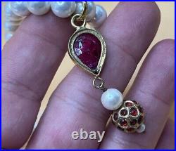 Gold Plate Indian Genuine Ruby Pendant Faux Pearl Necklace Earrings Bracelet Set