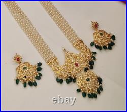 Gold Plated Indian Bollywood Fashion Jewelry CZ Pendent Pearl Necklace Set