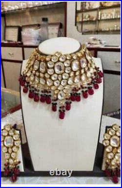 Gold Plated Kundan & Beads Studded Tear Drop Design Bridal Choker Set Jewelry