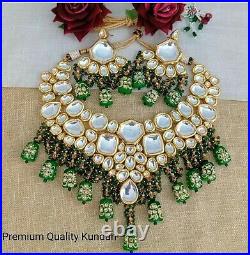 Gold Plated Kundan & Beads Studded Tear Drop Design Bridal Necklace Set Jewelry