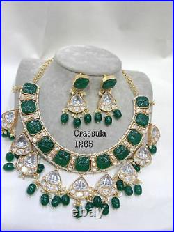 Gold Plated Kundan Choker Necklace Set Bollywood Bridal Indian Pearl Jewelry Ert